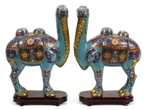 CHINESE CLOISONNE CAMEL CANISTER SET WITH STANDS PCS 17 12