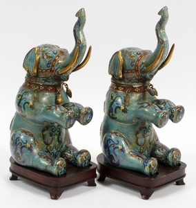 CHINESE ELEPHANT CLOISONNE CANISTER SET WITH STANDS 12 17 12.5 5.5 DIA 5.5
