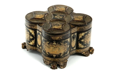 CHINESE EXPORT BLACK LACQUER CADDY