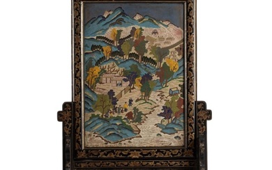 CHINESE GILT BRONZE CLOISONNE TABLE SCREEN