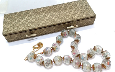 CHINESE REVERSE PAINTED GLASS BEAD NECKLACE.