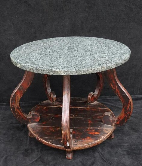 CHINESE STONE TOP TABLE 22"H 25" DIA.