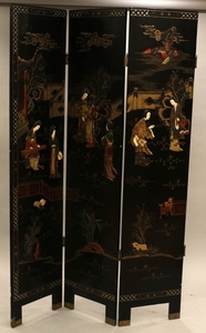 CHINESE THREE SCREEN WITH INLAY BLACK LACQUER 72 16 EACH PANEL