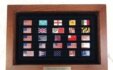 COLLECTION OF 25 PIECES ENAMELED STERLING ( FLAGS OF LIBERTY) +BOX