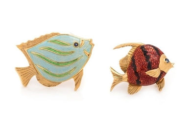 COLLECTION OF POLYCHROME ENAMEL FISH BROOCHES