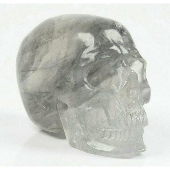 Carved Gray Quartz Skeleton Skull