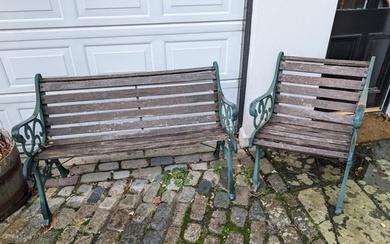 Cast Iron Ended Garden Bench Seat Set, Two Seater And Single...