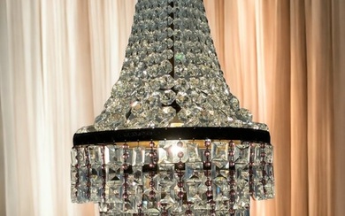Chandelier - French Empire style waterfall chandelier in bronze and cut crystal - Bronze, Crystal