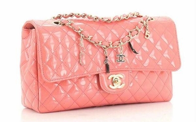 Chanel Classic Flap Charms Patent Leather Medium Pink