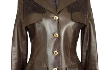 Chanel Jacket Leather With Suede Lots CC Buttons Rear