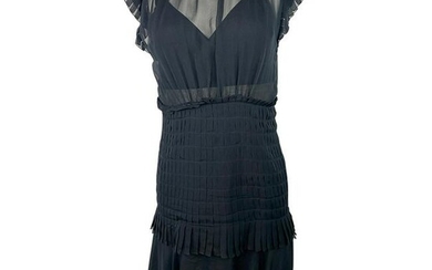 Chanel Navy Silk Midi Dress, Size 38