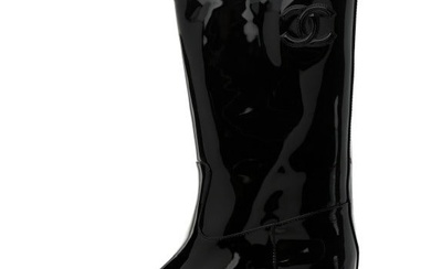 Chanel Patent CC Mid Calf Boots 40.5 Black