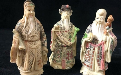 Chinese Art 3 Wise Men Faux Ivory Figurines
