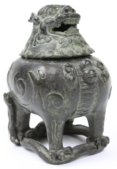Chinese Bronze Foo Dog Figural Incense Burner