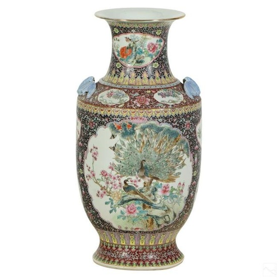 Chinese Famille Rose Porcelain Bats and Birds Vase