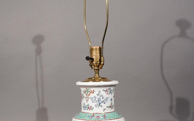 Chinese Famille Verte Porcelain Vase Mounted as Table Lamp, H: 25 in. (63.5 cm.)