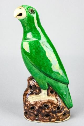 Chinese Green Glazed Ceramic Parrot Statue
