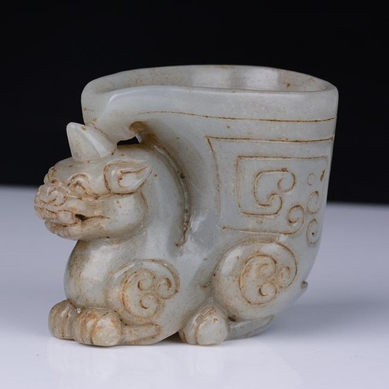 Chinese Hetian jade Carved Dragon Cup