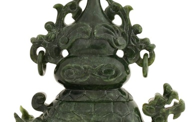 Chinese Republic Era Jade Turtle & Dragon Urn