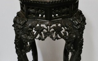 Chinese Tall Qing Carved Marble Top Hardwood Table