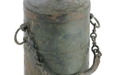Chinese archaic bronze cylindrical covered vessel, Han