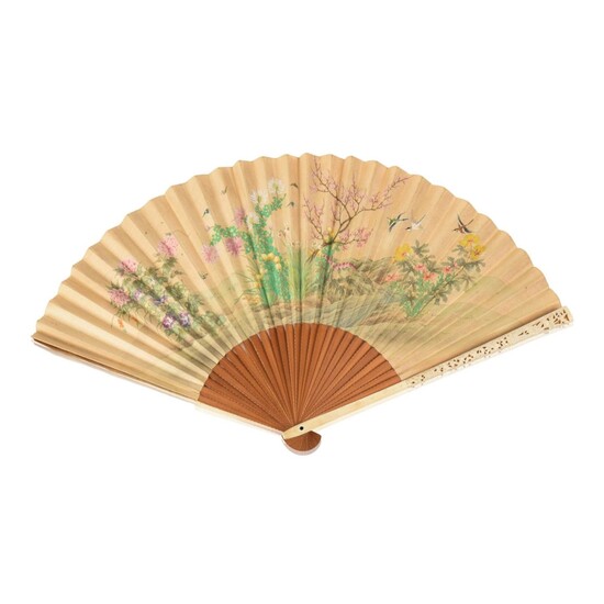 Chinese or Japanese Hand Painted Folding Fan with