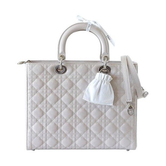 Christian Dior Bag Large Lady Dior Pearl Grey Patent