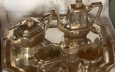 Coffee and tea service, Tea service (5) - .915 silver, .925 silver - Tiffany & Co - U.S. - the tray early XX century the rest second half XX century