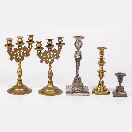 Collection of Brass and Silver Plated Candlesticks