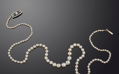 Collier Art Déco en perles naturelles, onyx et diamants, début du 20e siècle, composé de...