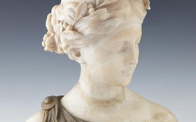 Continental Caved Alabaster and Gilt Spelter Bust, c.