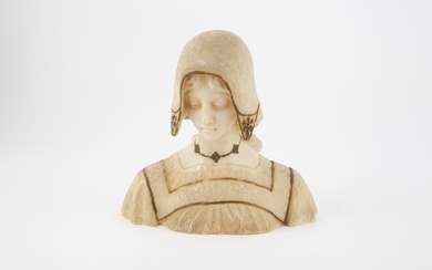 Continental Gilt-Decorated Carved Marble Bust of a Young Woman