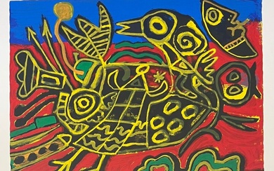 Corneille (1922-2010) - Grande sérigraphie signée : L'oiseau Cobra à la lune