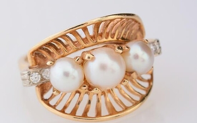 Cultured Pearl, Diamond, 14k Yellow Gold Ring.
