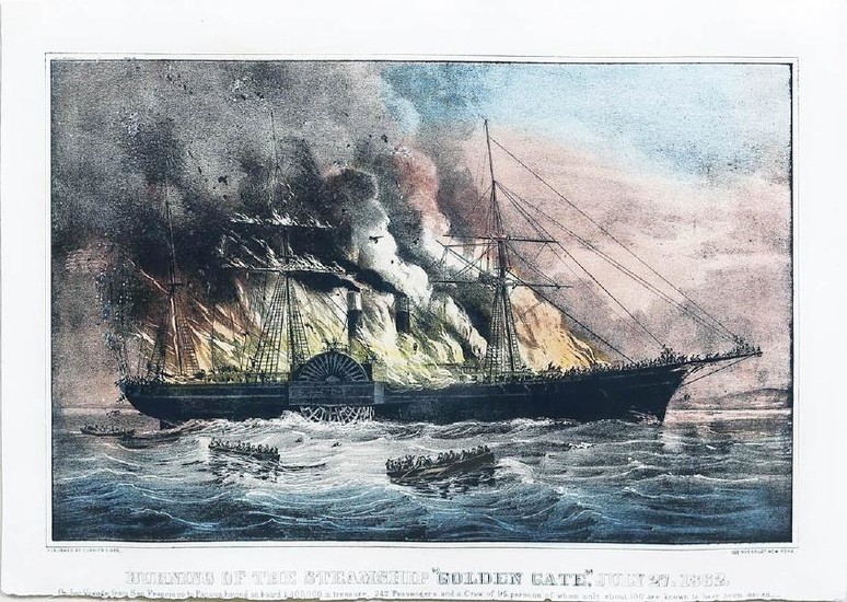 Currier & Ives Burning of Steamship Golden Gate