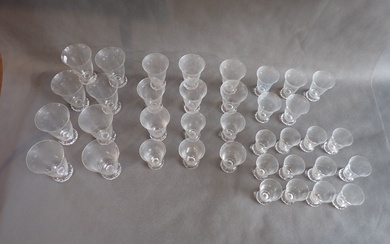 DAUM France, service en cristal, modèle "Kim", comprenant 8 verres à eau (2 égrenures), 7...