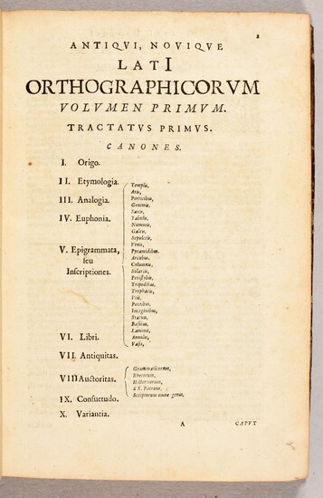 DAUSQUE, Claude Antiqui novique Lati orthographica II. digesta voluminibus. Tournai A. Quinqué 1632 2 parts...