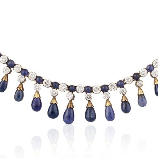 DIAMOND, SAPPHIRE AND GOLD NECKLACE