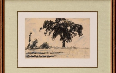 Daniel DOUROUZE (1874-1923) Paysage à l'arbre Techniques mixtes...