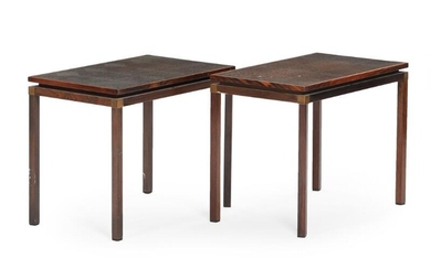 SOLD. Danish furniture design: A pair of rosewood side tables, top with copper inlay. H. 49. L. 62. W. 38 cm. (2) – Bruun Rasmussen Auctioneers of Fine Art