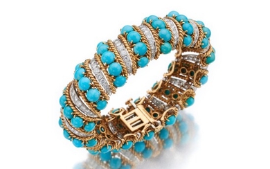 David Webb Gold, Turquoise and Diamond Bracelet