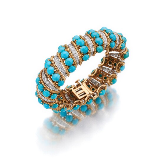 David Webb Gold, Turquoise and Diamond Bracelet