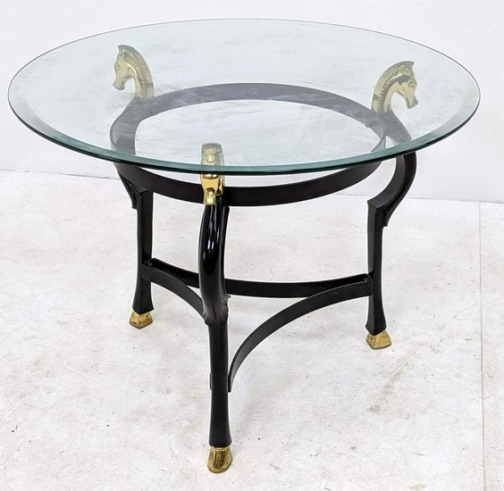 Decorator Figural Horse Brass and Glass Coffee Table. B