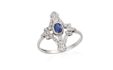 Description A SAPPHIRE AND DIAMOND RING, centrally set with...