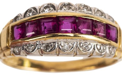 Diamanten Rubin Ring, 585 Gold, 14x 8/8 Diamanten zus. ca....