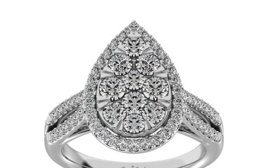 Diamond 1 1/2 ct tw Two Row Shank Halo Engagement Ring in 14K White Gold