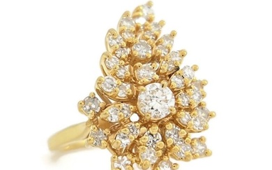 Diamond Cluster Cocktail Statement Ring 14K Yellow Gold .61 CTW, 6.07 Grams