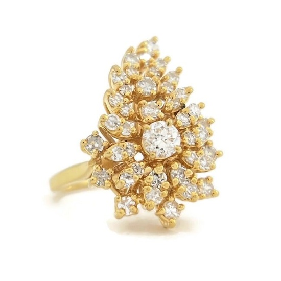 Diamond Cluster Cocktail Statement Ring 14K Yellow Gold .61 CTW, 6.07 Grams