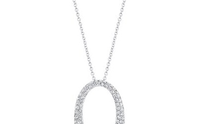 Diamond Pave Oval Pendant In 14k White Gold (si)