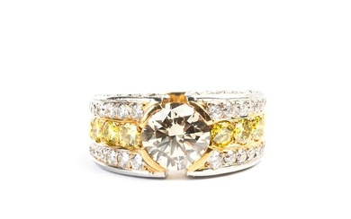 Diamond, Platinum, 18k Yellow Gold Ring.